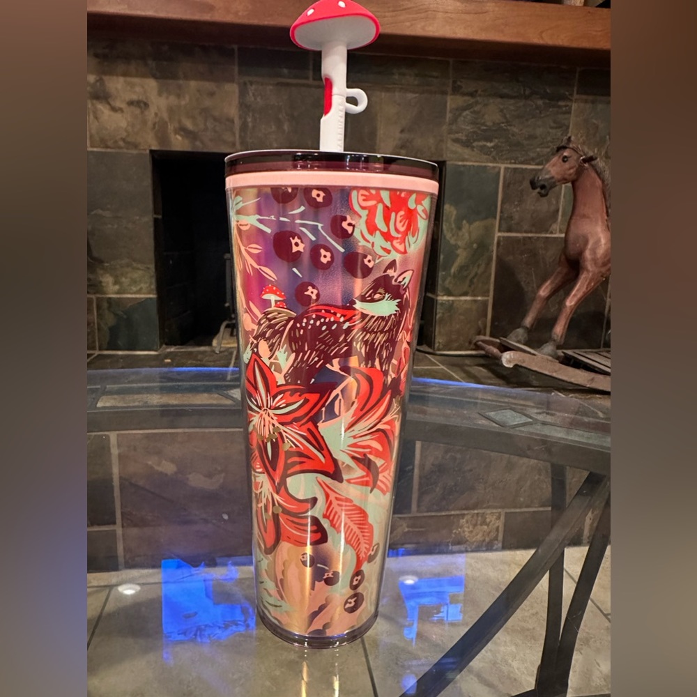 Starbucks Enchanted Forest 🍄🌲Cold Cup Tumbler with mushroom topper BNWT RARE